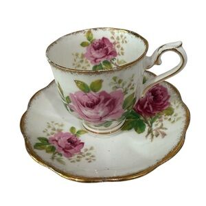 Royal Albert American Beauty Demitasse Teacup  and Saucer Vintage Gold Trim